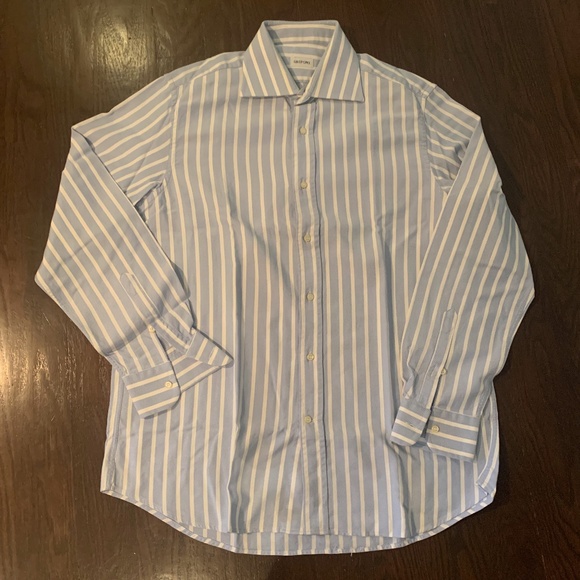 GRIFONI Men's long sleeves woven shirt in blue/white stripes - Picture 1 of 8